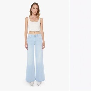 NWT MOTHER The Roller Sneak Wide Leg Jeans in Ball in Your Court Blue size 31